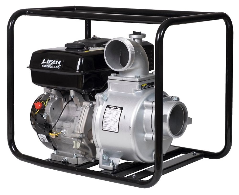 Мотопомпа бензиновая Lifan 100ZB26-5.8Q - для чистой воды [100 мм | 80 м³/ч | 1333 л/мин]