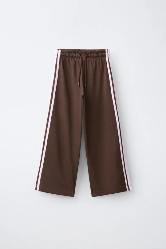 ZARA БРЮКИ WIDE LEG С ЛАМПАСАМИ, КОРИЧНЕВЫЙ