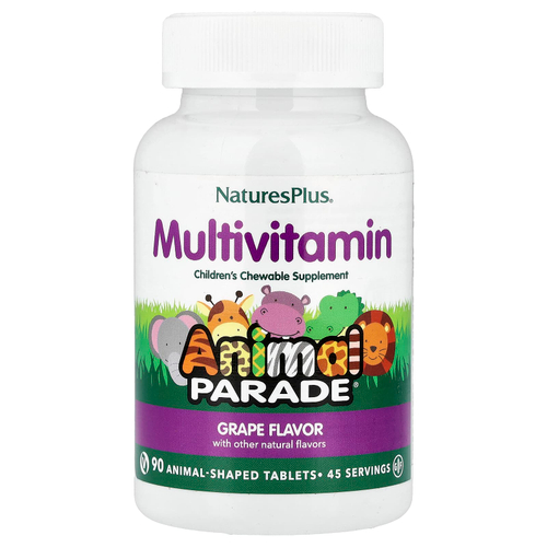 NaturesPlus, Animal Parade®, жевательные мультивитамины для детей, со вкусом винограда, 90 таблеток в форме животных