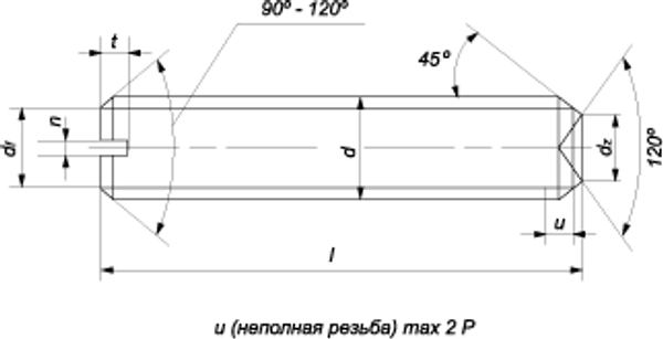 DIN 438 (EN ISO 7436) Винт установочный с засверленным концом и прямым шлицем DIN 438 (EN ISO 7436) Винт установочный с засверленным концом и прямым шлицем