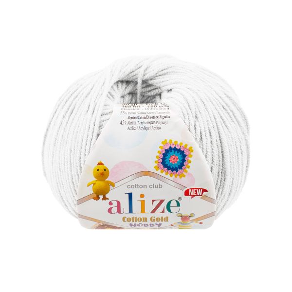 Пряжа Alize (Ализе) Cotton Gold Hobby New / уп.10 мот. по 50 г, 165 м, 55 белый