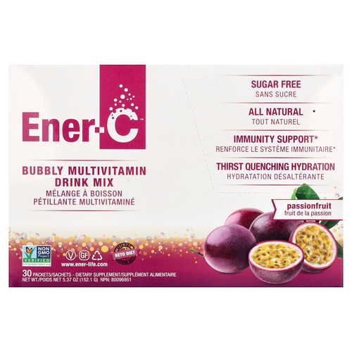 Ener-C, Витамин C, мультивитаминная смесь для напитков, маракуйя без сахара, 1000 мг, 30 пакетиков по 5,07 г (0,2 унции)