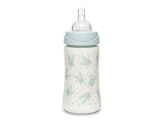Бутылочка Suavinex Hugge Baby с круглой силиконовой соской, 3 позиции, 270 мл Зеленая