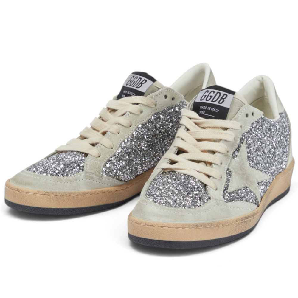 Women’s Ball-Star in silver glitter with ice-gray suede inserts