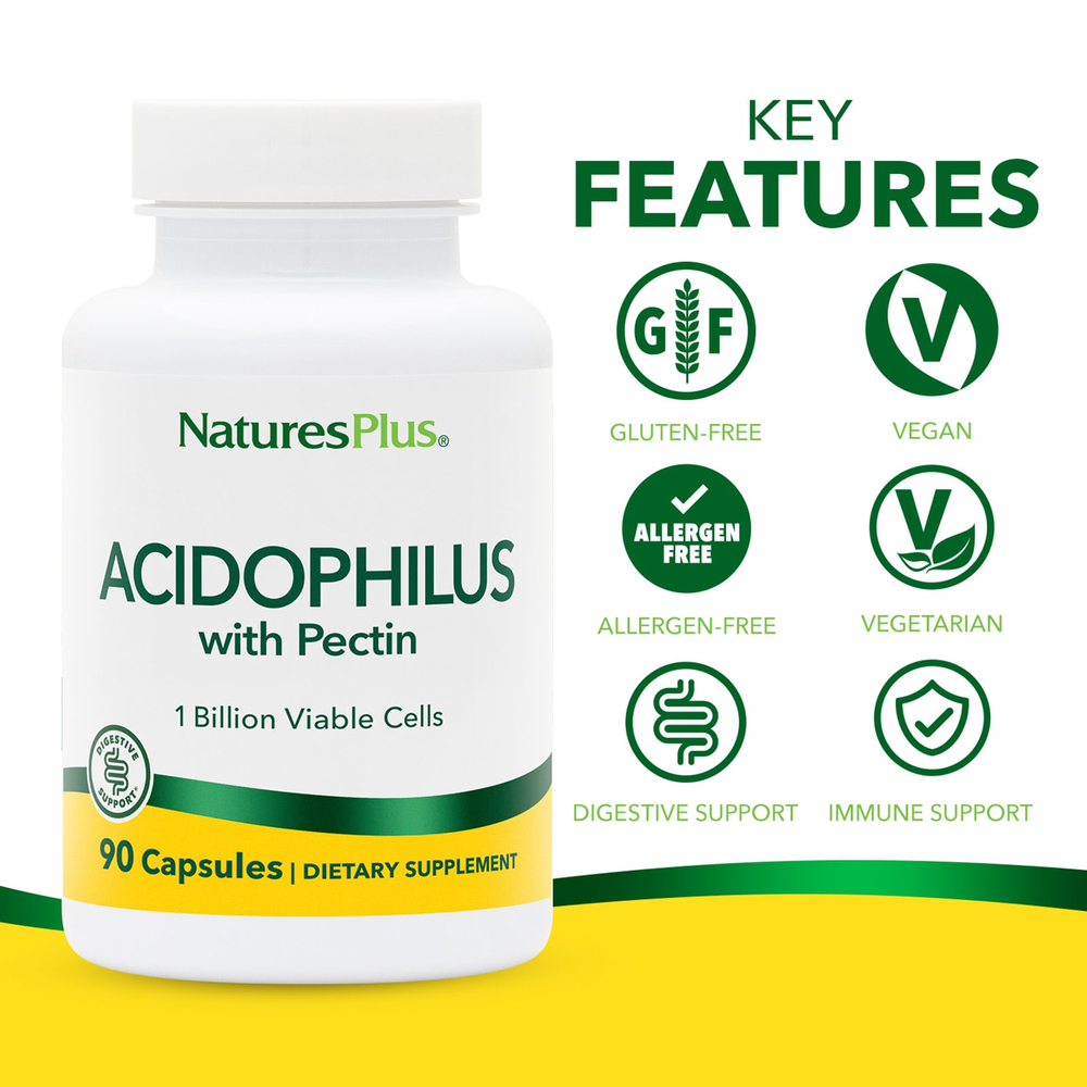 NaturesPlus, ацидофильные бактерии с пектином, 90 капсул