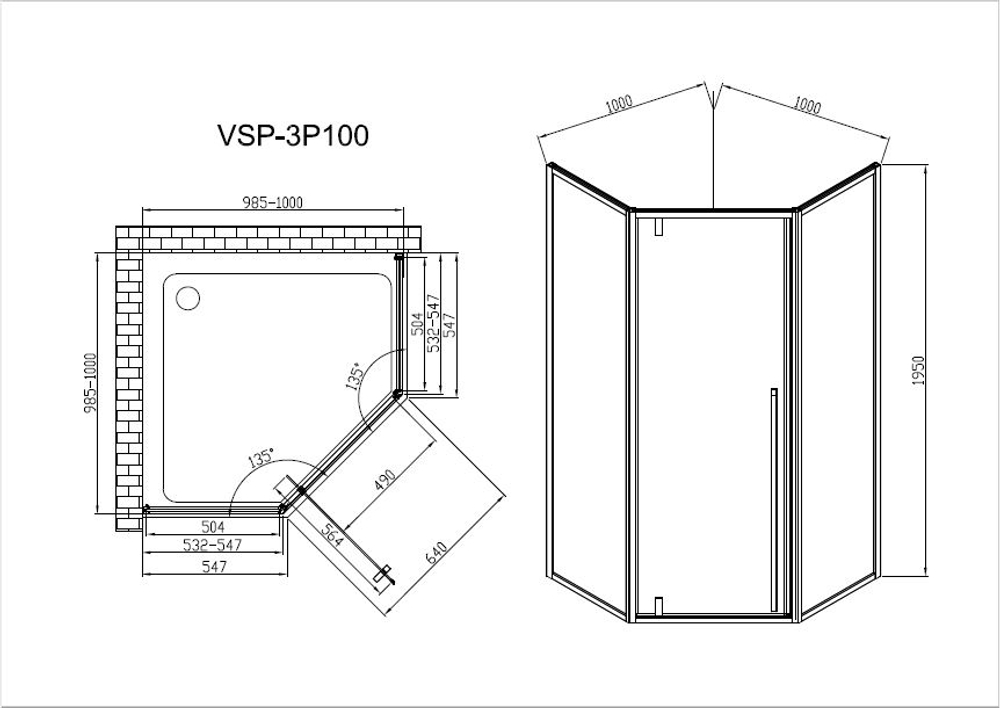 Душевой уголок Vincea Пента (Penta) VSP-3P100CLB, 1000*1000, черный, стекло прозрачное