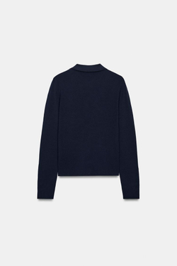 ZARA ТРИКОТАЖНЫЙ ПОЛО С ПЛАНКАМИ, МОСРКОЙ СИНИЙ