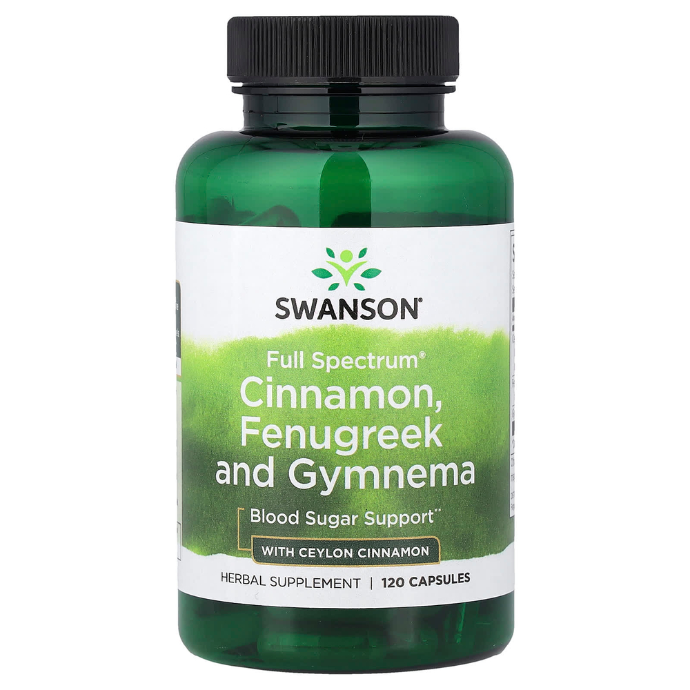 Swanson Vitamins, корица Full Spectrum®, пажитник, джимнема с цейлонской корицей, 120 капсул
