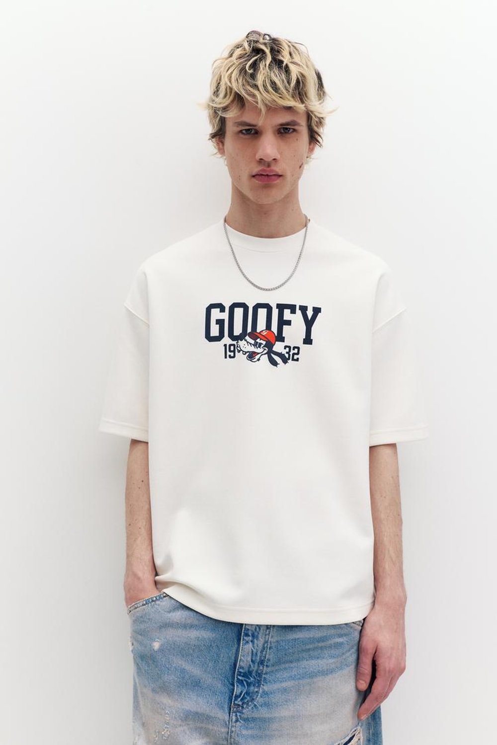 PULL&BEAR Футболка с принтом «Goofy», белый