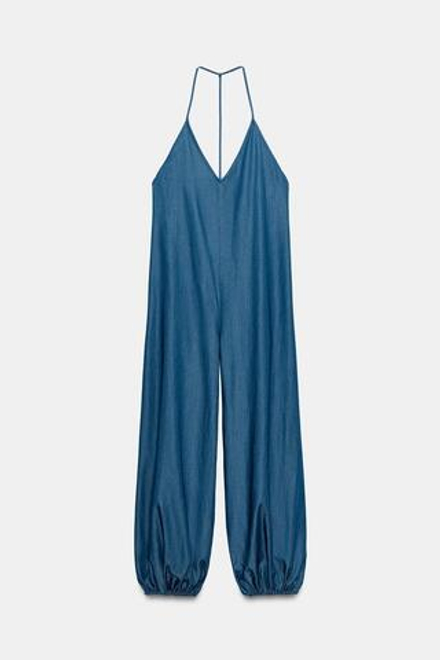 ZARA ЛЕГКИЙ ДЛИННЫЙ КОМБИНЕЗОН, СИНИЙ
