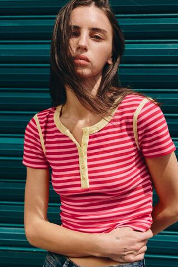 ZARA ФУТБОЛКА В ПОЛОСКУ, РОЗОВЫЙ