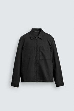 ZARA КУРТКА-РУБАШКА REGULAR FIT С КАРМАНАМИ, ЧЕРНЫЙ