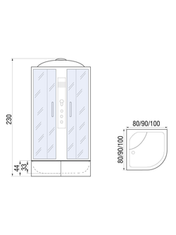 Душевая кабина RIVER DUNAY XL   80/43 TH  80x80x230 10000006201 Универсальная Четверть круга