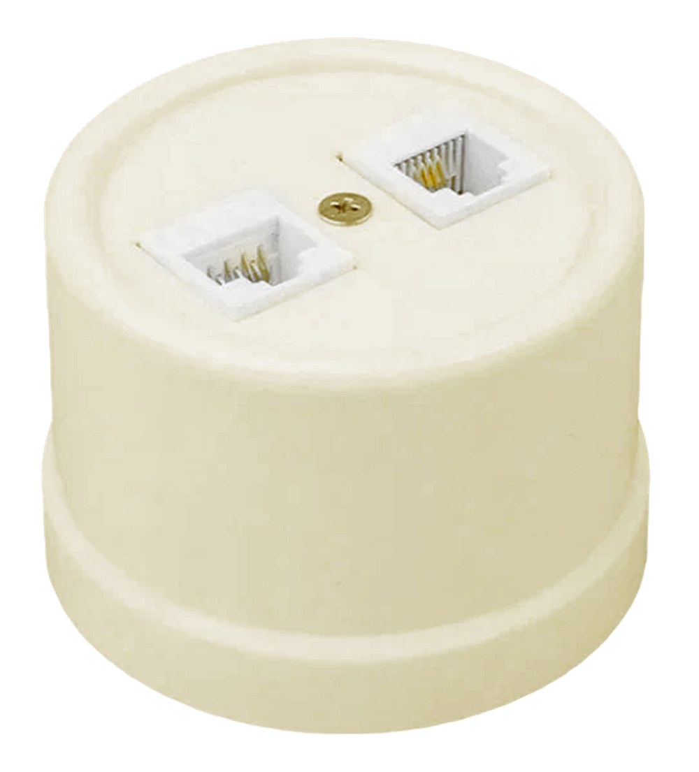 Розетка пластиковая ретро компьютерная двойная RJ45, Песочное золото Bironi B1-302-24