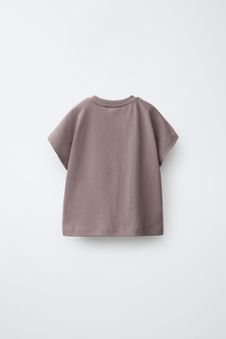 ZARA ОДНОТОННАЯ ФУТБОЛКА, СЕРОВАТО-КОРИЧНЕВЫЙ