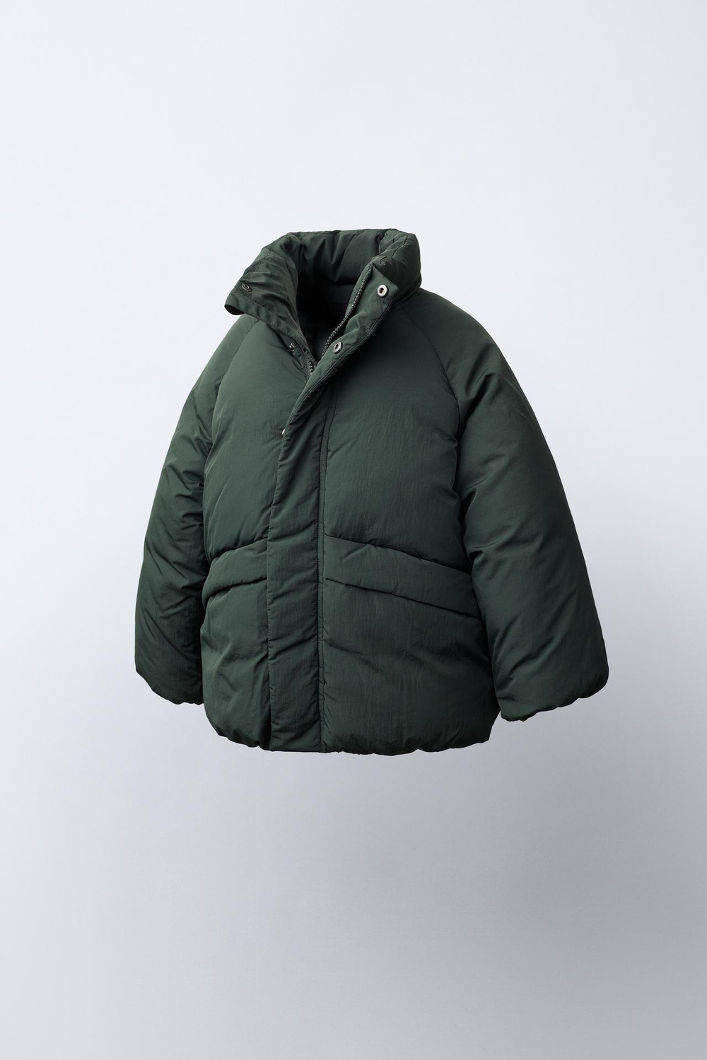 ZARA СТЕГАНАЯ КУРТКА WATER REPELLENT, ТЕМНО-ЗЕЛЕНЫЙ