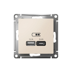 ATLASDESIGN USB РОЗЕТКА А+С, 5В/2,4А, 2х5В/1,2А, механизм, БЕЖЕВЫЙ