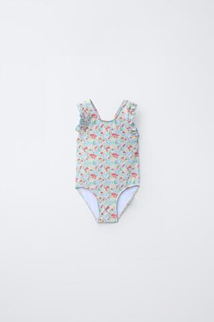 ZARA КУПАЛЬНИК С ЦВЕТОЧНЫМ ПРИНТОМ И ВОЛАНАМИ, РАЗНОЦВЕТНЫЙ