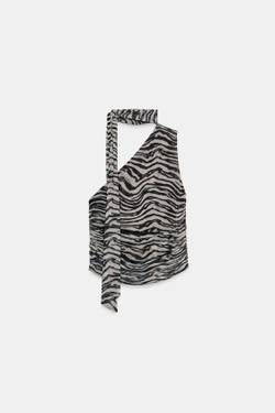 ZARA ТОП С АНИМАЛИСТИЧЕСКИМ ПРИНТОМ И ДЕТАЛЯМИ В ВИДЕ ПЛАТКА, РАЗНОЦВЕТНЫЙ