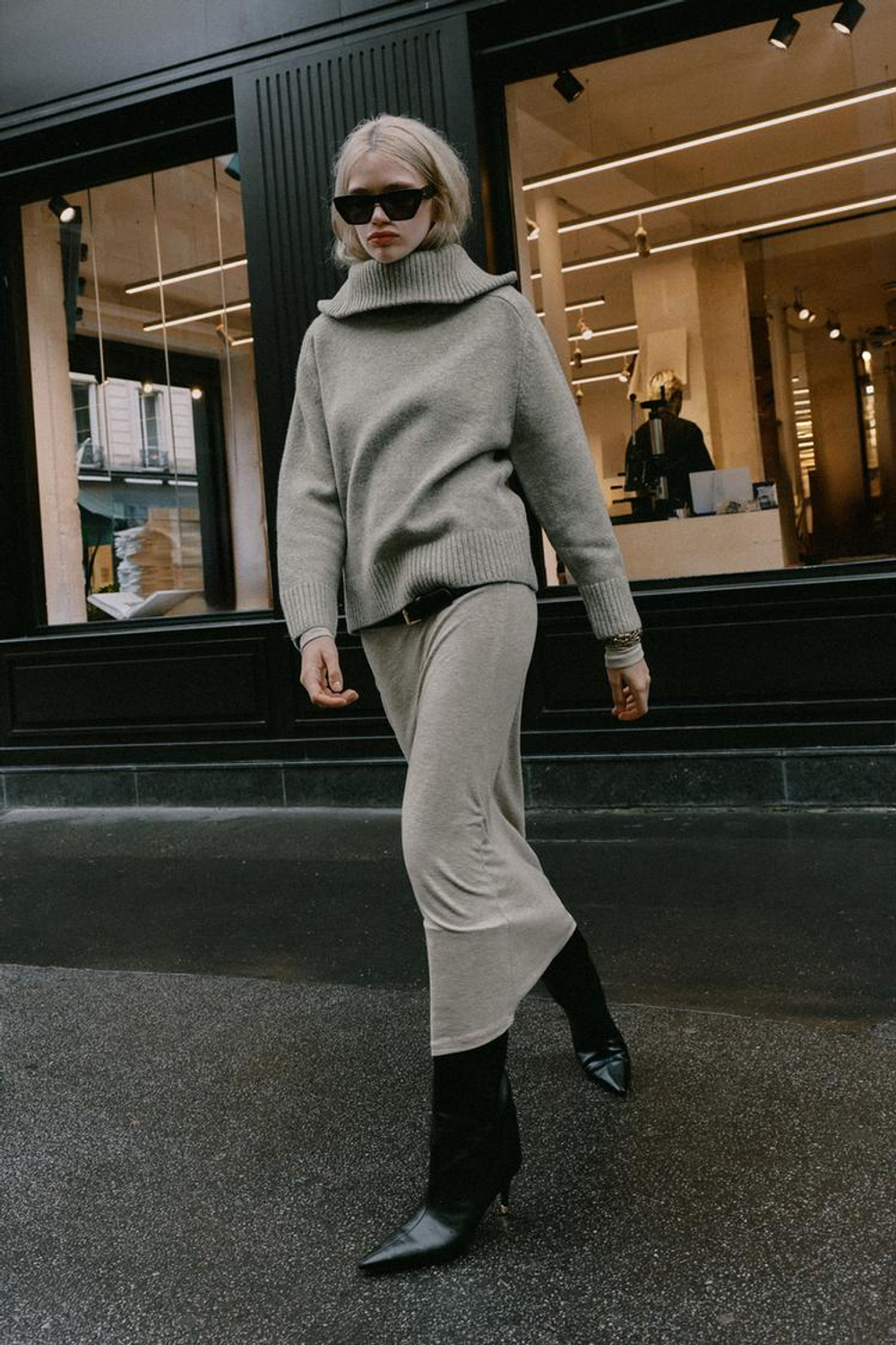 ZARA СВИТЕР С ВОРОТНИКОМ, СЕРЫЙ МЕЛАНЖ