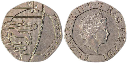Великобритания 20 пенсов, 2011 Щит XF