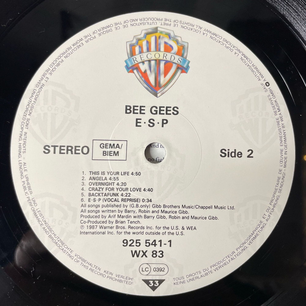 Винтажная виниловая пластинка LP Bee Gees E S P (Germany 1987) You Win Again