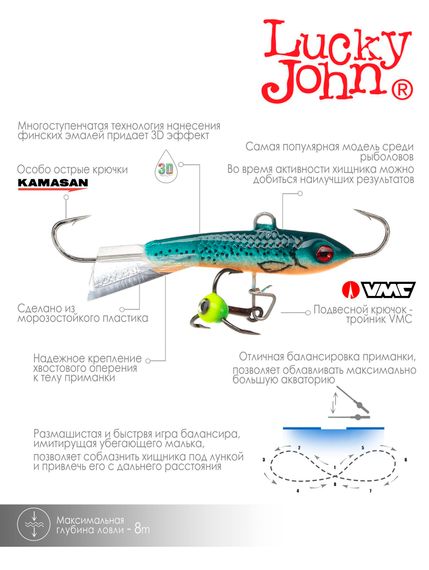 Балансир Lucky John CLASSIC 5 с тр. 50мм/53 блистер