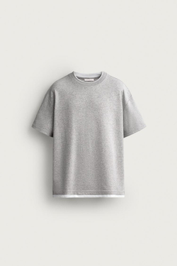 ZARA ФУТБОЛКА RELAXED FIT С КОНТРАСТНЫМИ ДЕТАЛЯМИ, СЕРЫЙ МЕЛАНЖ