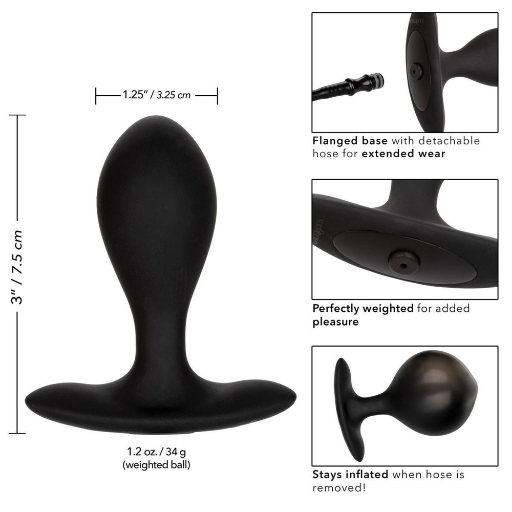 Черная расширяющаяся анальная пробка Weighted Silicone Inflatable Plug M (Цвет: черный)