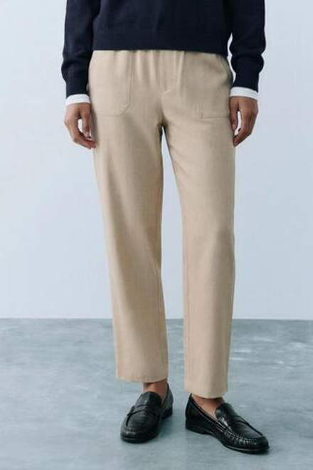 ZARA БРЮКИ С ЭЛАСТИЧНЫМ ПОЯСОМ, ПЕСОЧНЫЙ МЕЛАНЖ
