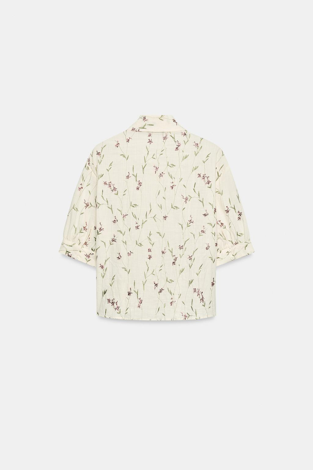 ZARA РУБАШКА С ВЫШИВКОЙ И БИСЕРОМ, ЭКРЮ/ЗЕЛЕНЫЙ