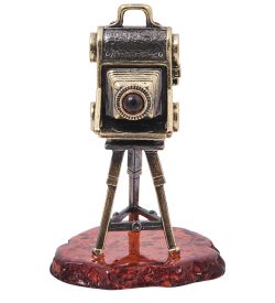 Народные промыслы AM-4082 Фигурка «Фотоаппарат Ретро» (латунь, янтарь)