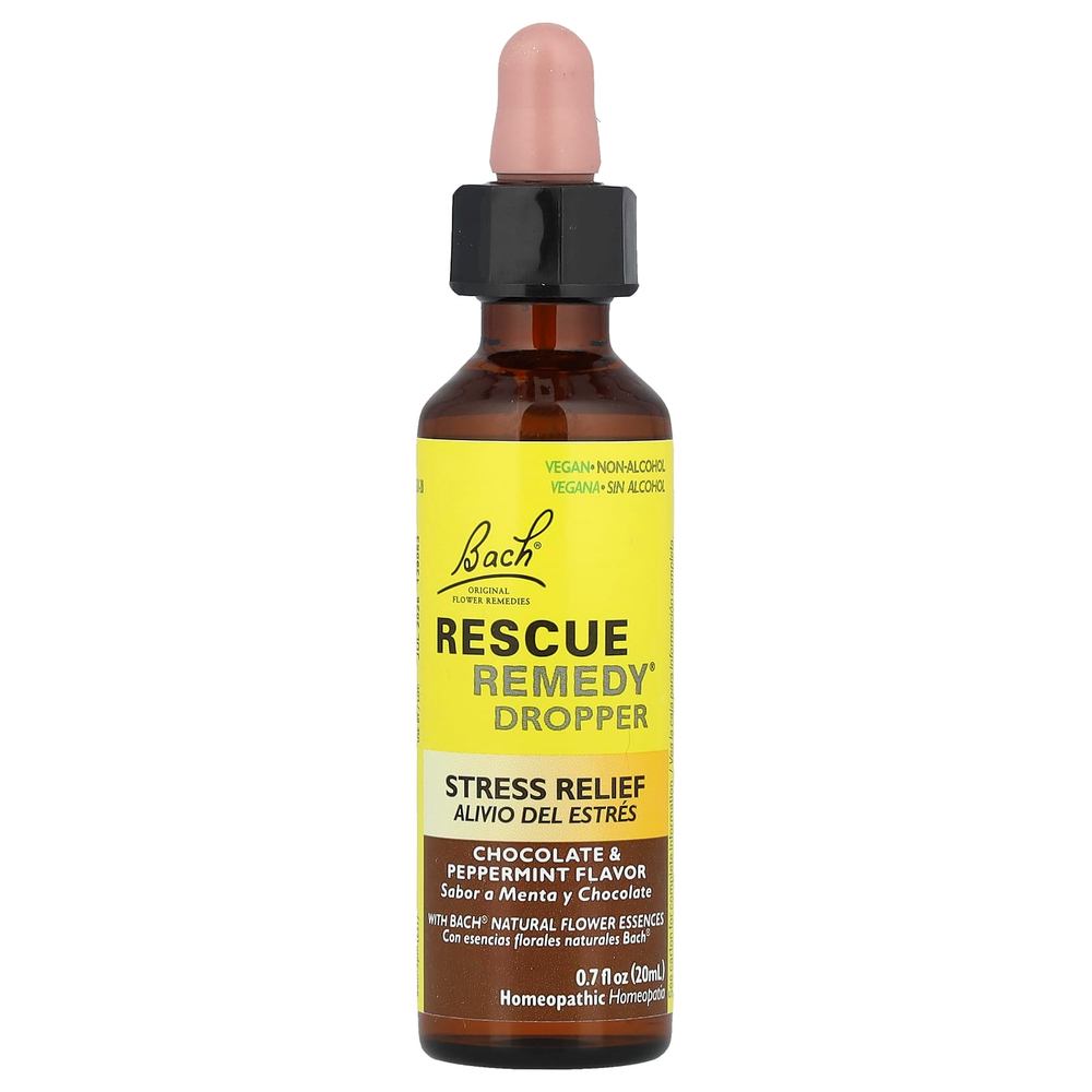 Bach, RESCUE Remedy®, капельница, для снятия стресса, шоколад и перечная мята, 20 мл (0,7 жидк. Унции)