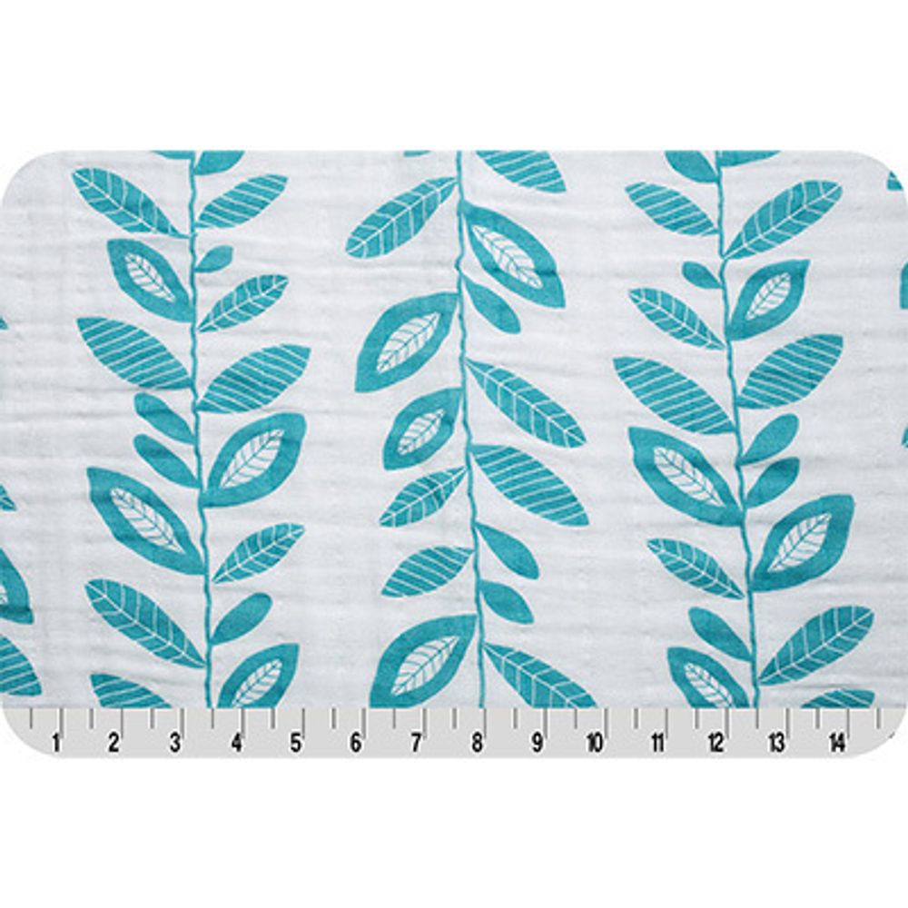 Ткань для пэчворка Peppy Embrace (марлевка), отрез 100х125 см, 120 г/м², stem to stem teal, Shannon Fabrics Ткань для пэчворка Peppy Embrace (марлевка), отрез 100х125 см, 120 г/м², stem to stem teal, Shannon Fabrics