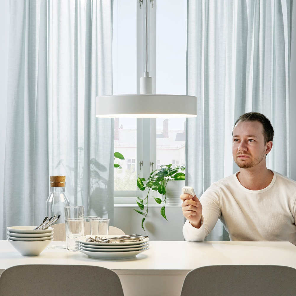 IKEA NYMÅNE  (ИКЕА НИМОНЕ)  -  Лампа подвесная LED - беспроводной диммируемый белый спектр/белый 38 см