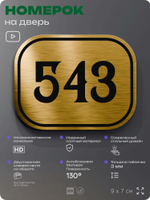 Номерок на дверь квартиры 543, для кабинета, офиса, шильдик 9 х 7 см, золотистый, Айдентика Технолоджи