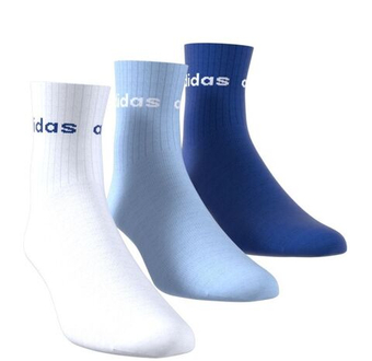 Теннисные носки Adidas Linear Kids Crew 3P - белый/королевский синий/светящийся синий