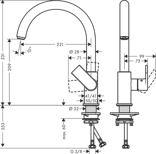 Смеситель Hansgrohe Vernis Shape M35 для кухонной мойки (71871000)