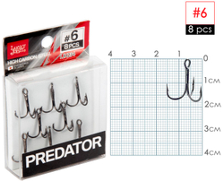 Крючки-тройники Lucky John PREDATOR LJH234 №6, 8 шт.