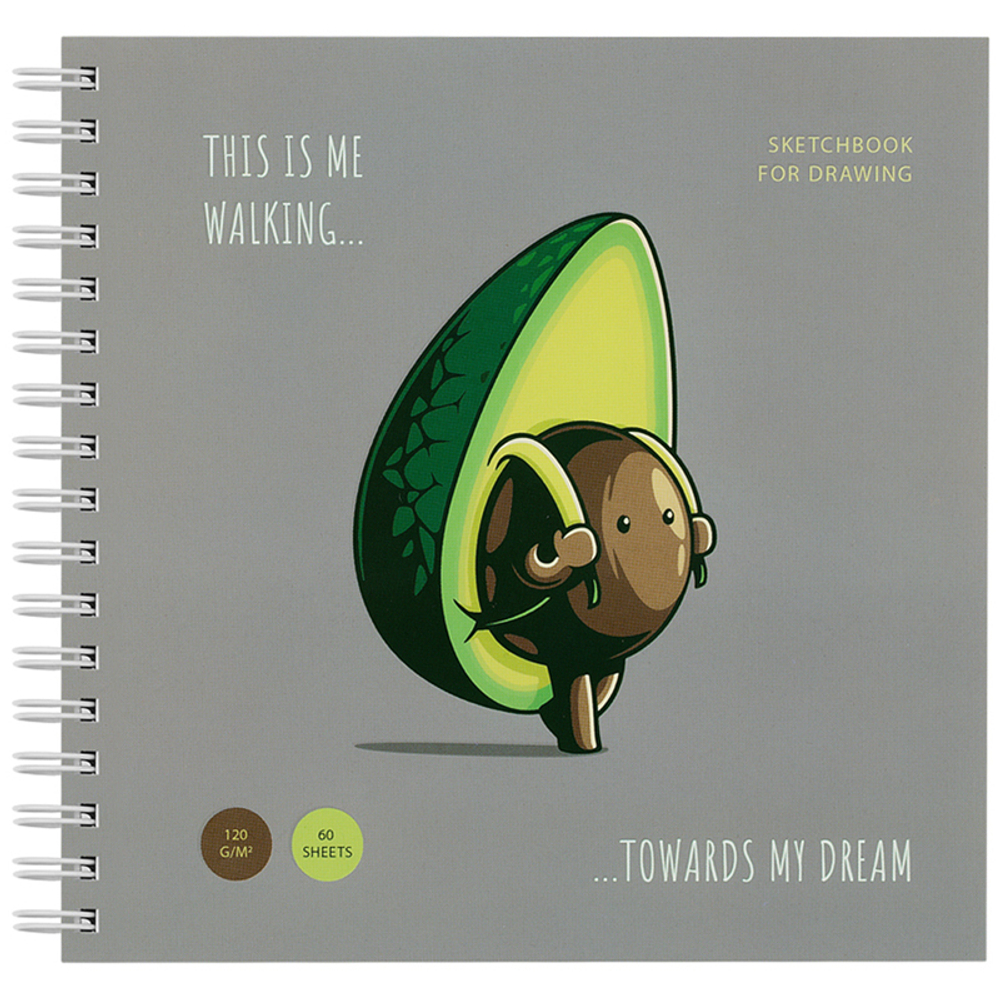Скетчбук 60л., 150*150 MESHU "Avocadreams", на гребне, 120г/м2, выб. лак, soft-touch