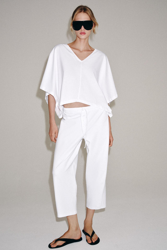 ZARA БРЮКИ КАПРИ ИЗ ИНТЕРЛОКА, БЕЛЫЙ