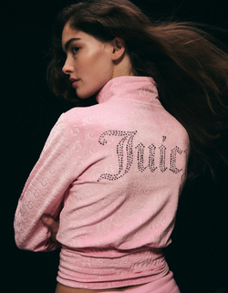 BERSHKA X JUICY COUTURE БАРХАТНОЕ ХУДИ СО СТРАЗАМИ, РОЗОВЫЙ