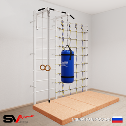 Шведская стенка Sv Sport усиленная 61370 (Турник стандарт/Канат/Кольца/Цепь/Мешок 30кг/Мат 2м/Канатный лаз)