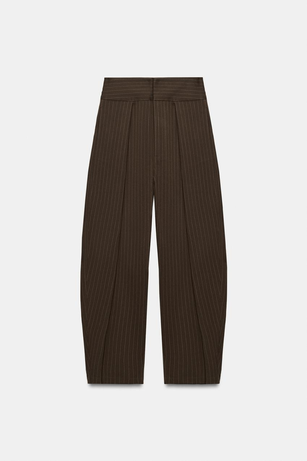 ZARA БРЮКИ BALLOON С ЗАЩИПАМИ, ЗЕЛЕНОВАТЫЙ