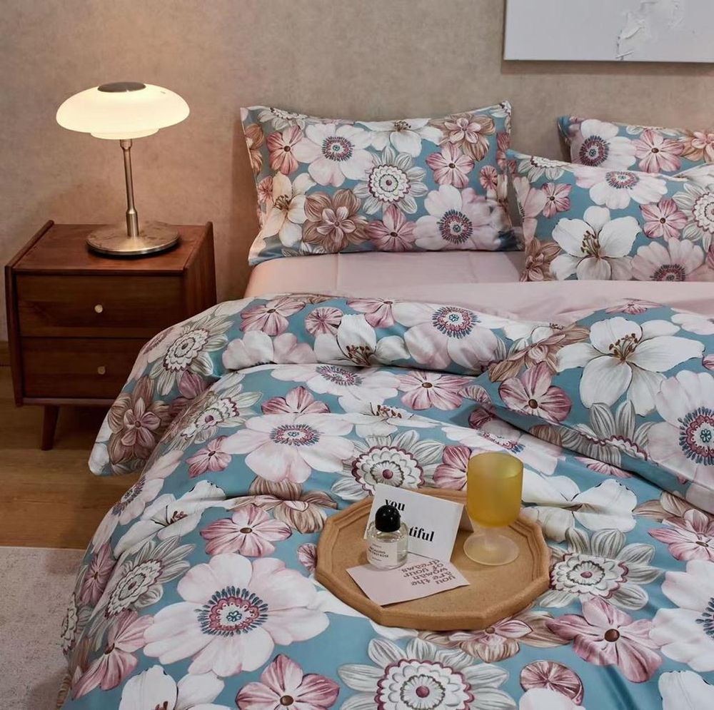 Комплект постельного белья ZEPHYR HOME ЕВРО Мако-Сатин,Египетский хлопок голубой