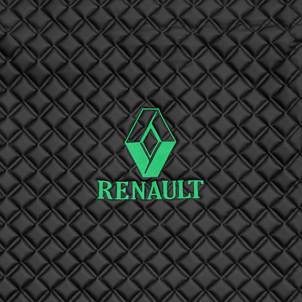 Ковры RENAULT T (автомат) (экокожа, черный, черный кант, зеленая вышивка)