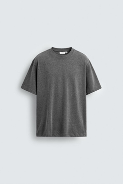 ZARA ХЛОПКОВАЯ ФУТБОЛКА С КОРОТКИМИ РУКАВАМИ, СЕРЫЙ МЕЛАНЖ