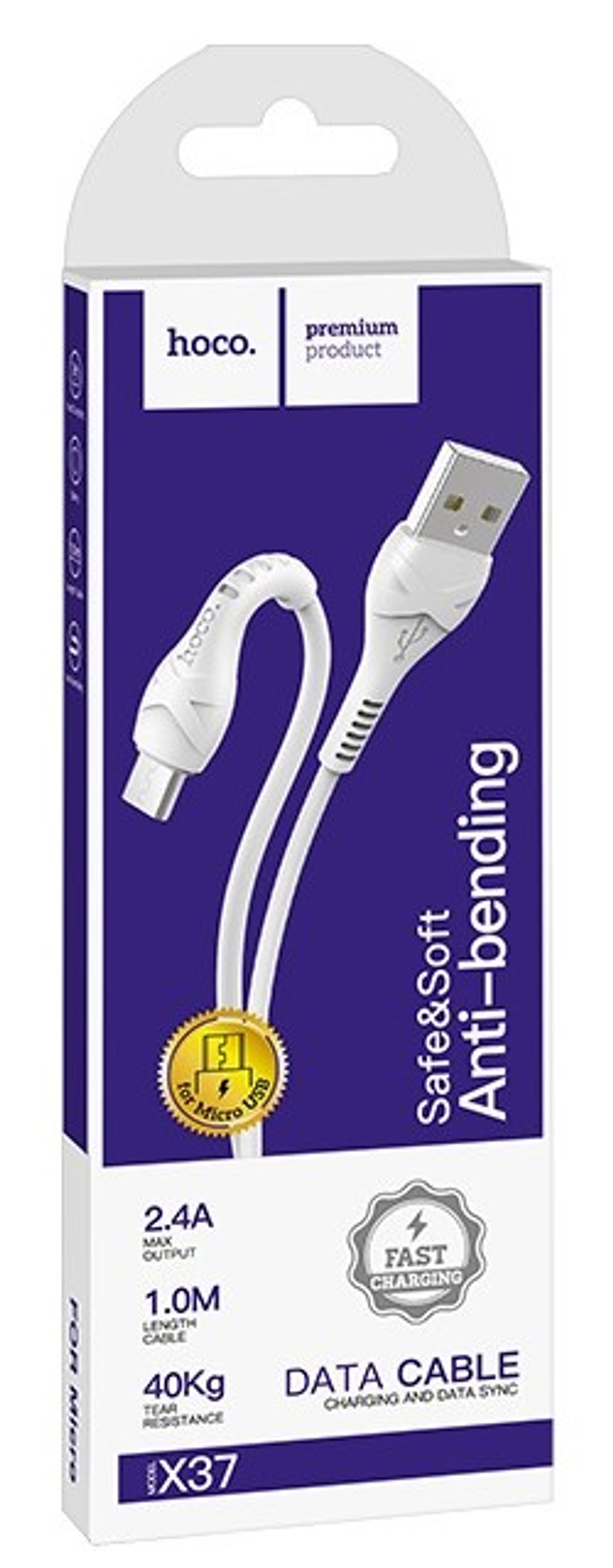 Usb Кабель-зарядка Micro Hoco X37 Cool 2.4A 1м силиконовый белый