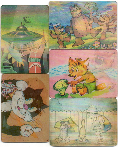 №153 Набор из 5 переливных (стерео) Календариков . Мультфильмы СССР 1988, 1989 гг.
