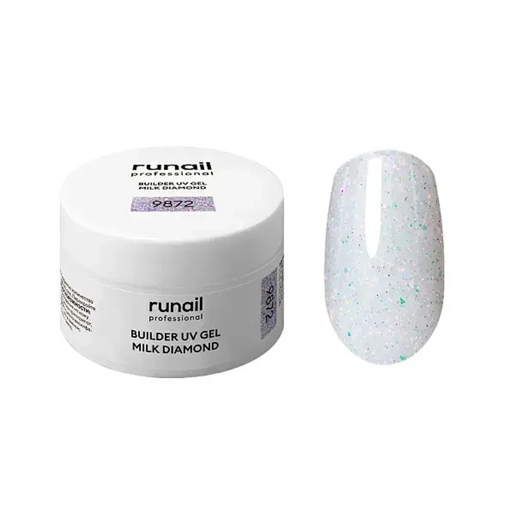 Гель светоотражающий BUILDER UV GEL MILK DIAMOND RuNail, 15г №9872